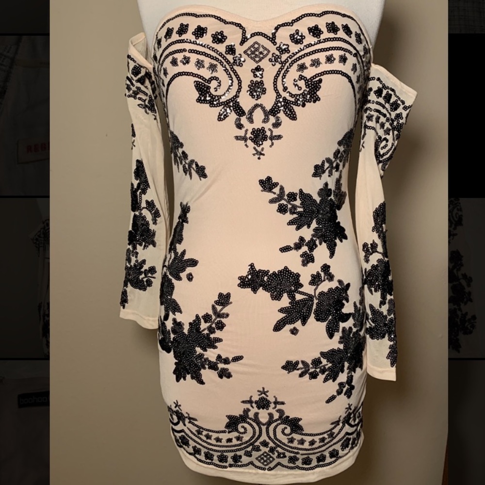 Nude Sequin bodycon mini dress